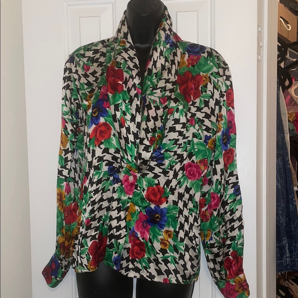 Floral Houndstooth Blouse